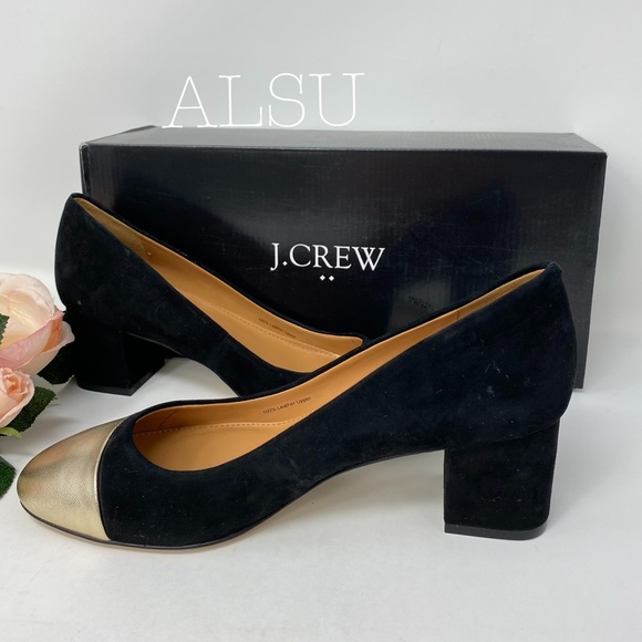 J.Crew Bryn midblock heels Metallic Captoe Suede - Picture 4 of 8